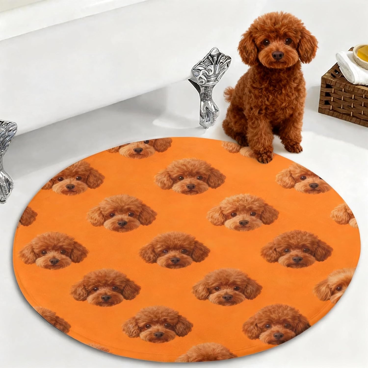 Custom Rug, Personalized Pet Photo Round Rug Non-Slip Floor Mat Machine Washable Low Pile Indoor Mat for Bedroom, Living Room