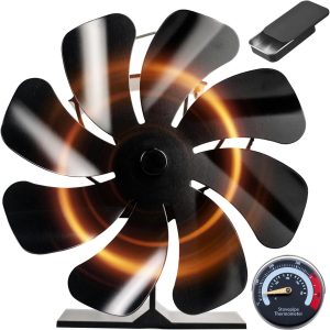 Tomersun Wood Stove Fan Heat Powered 8-Blade Stove Fan, Fireplace Fan for Wood Burning Stove/Pellet/Log Burner, w/Stove Accessories Thermometer & Aroma Pod