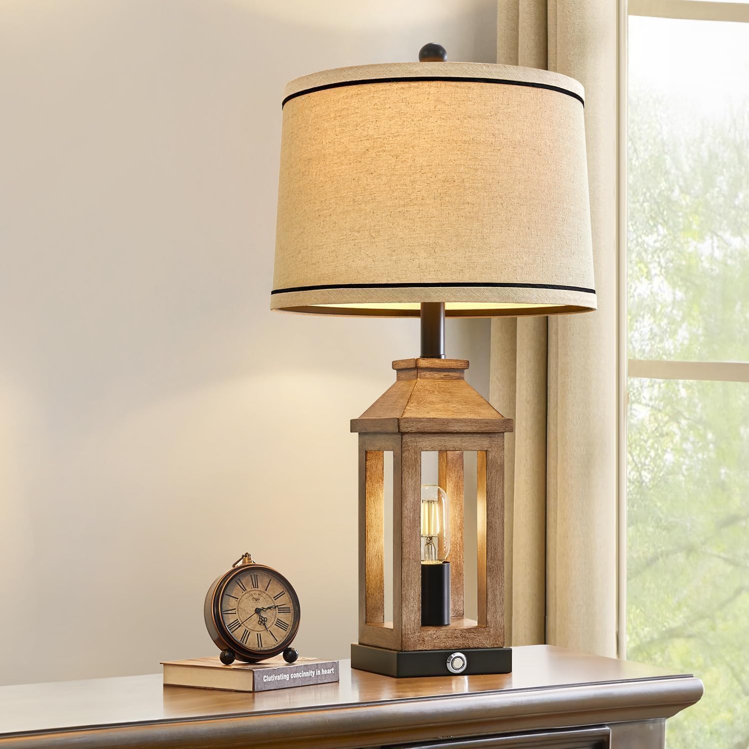 23.75" Farmhouse Table Lamps USB A+C Charging Ports 3-Way Dimmable Touch Control Lamp Nightlight Vintage Modern Lamp for Living Room Bedroom with 2 Light Sources - Image 8