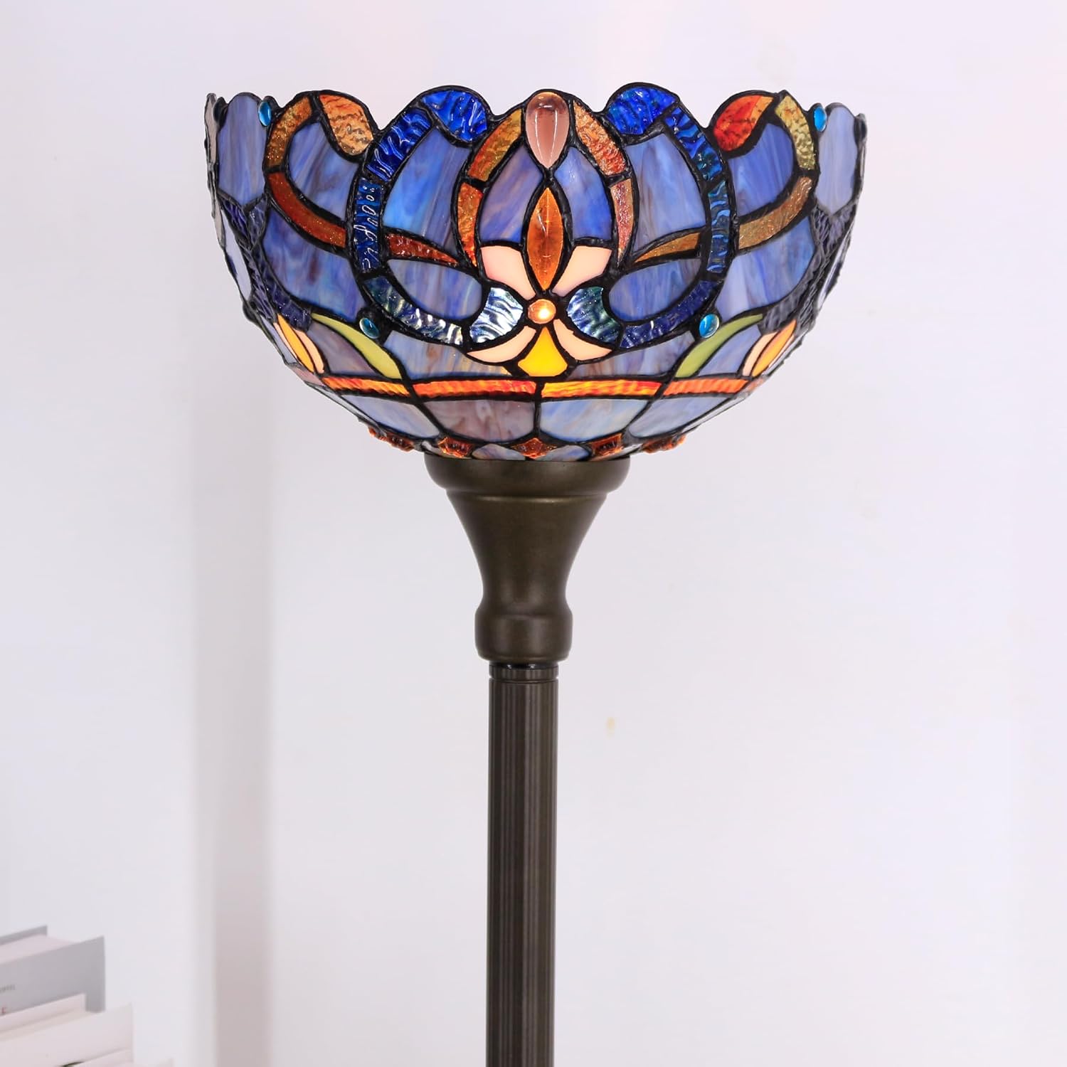 Tiffany Lamp Shade Replacement 12X6 Inch Stained Glass Lampshade Only 1-5/8-Inch Fitter Opening for Arched Floor Lamp, Torchiere Lamp, Pendant Light (Blue Purple) - Image 4