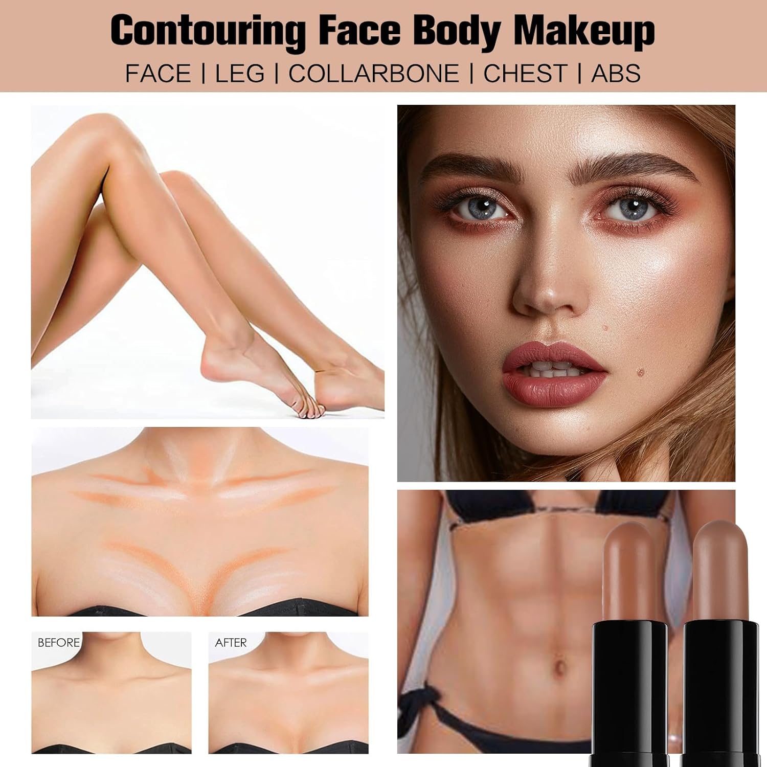 Contour Stick, 2Pcs Dual-Ended Highlighter Makeup Pen & Contouring Stick for Face Shaping, Long Lasting Waterproof Cream Bronzer & Highlight Sticks Make Up Kit for All Skin Tones(01# + 03#) - Image 6