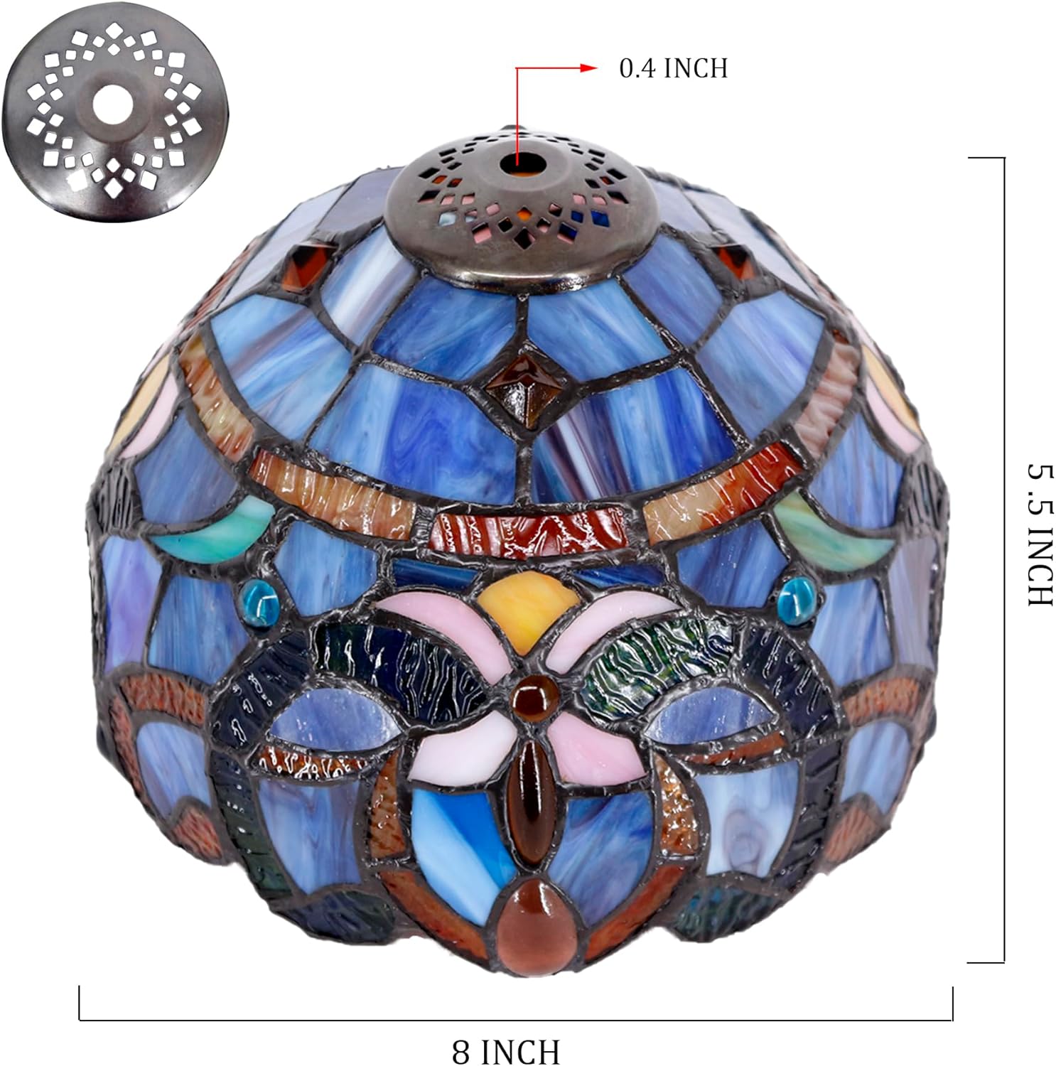 Small Tiffany Lampshade Replacement Only Stained Glass Style Lamp Shade 8 Inch Fit for Table Desk Lamp, Pendant Ceiling Light Fixture (Blue Purple) - Image 2