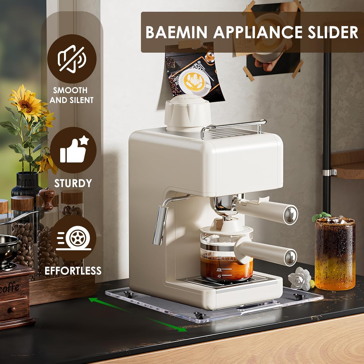 Acrylic Appliance Slider with Rubber Wheels, Sliding Tray for Heavy Kitchen Appliances, Coffee Maker Slider Tray for Counter, Countertop Moving Tray Accessories for Kitchen - 13" x 14" (Clear) - Image 3