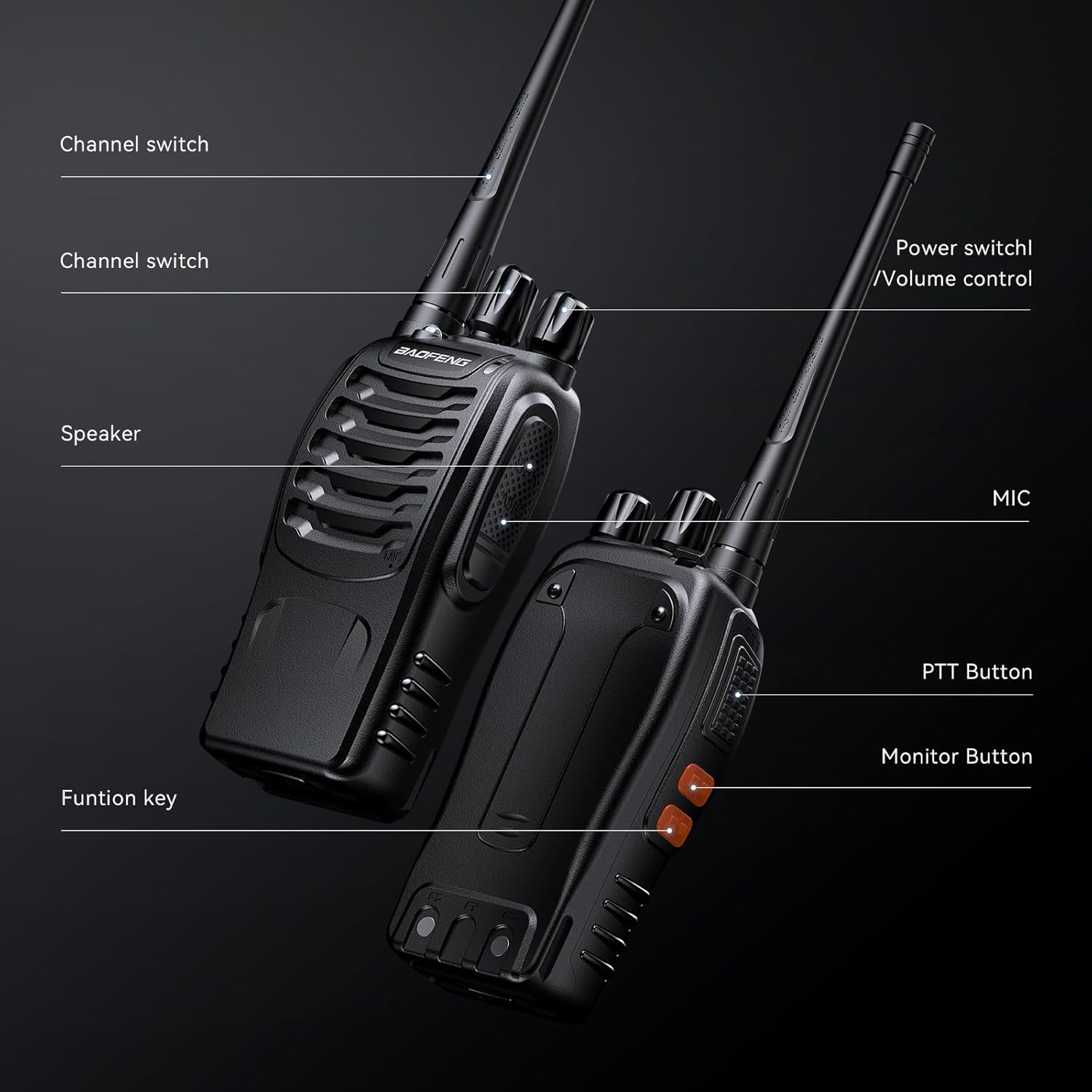 BAOFENG BF-888S Walkie Talkies for Adults Rechargeable Long Range 16 Channel Professional Walky Talky and Security Headphones Flashlight Li-ion Battery and Charger (10 Pack) - Image 3