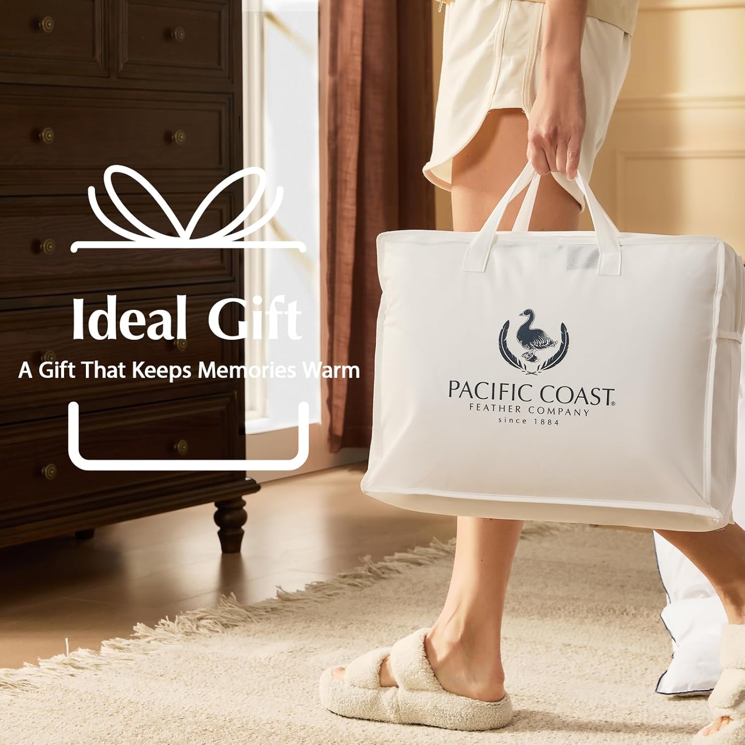 Pacific Coast Goose Feather Down Fiber Comforters King Size, Extra Fluffy White Duvet Insert, Ultra-Soft, Breathable, All Season Hotel Luxury Bedding Comforters, 8 Corner & Center Loops (106"x90") - Image 6