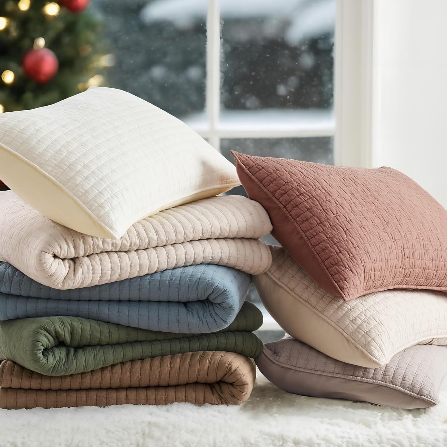 EVERGRACE Cross Stitch Pre-Washed Cotton Quilt Bedding Set King Size, Oversized 3 Pieces Lightweight Bedspread Coverlet for All Season, with 2 Matching Shams, Olive Green,108"x96" - Image 6