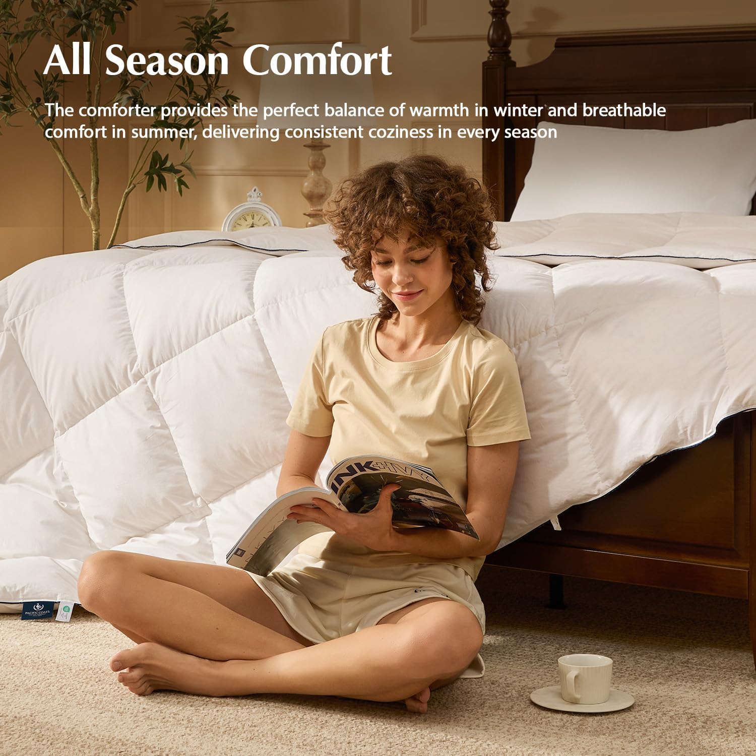 Pacific Coast Goose Feather Down Comforters King Size, 100% Cotton Extra Fluffy White Duvet Insert, Soft, Breathable, All Season Hotel Luxury Bedding Comforters, 8 Corner & Center Loops (106"x90") - Image 6