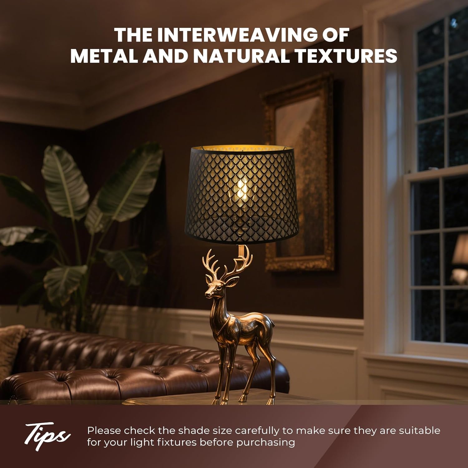 ALUCSET Drum Lampshade 14" Top x 16" Bottom x 11" High (Spider) Large Lamp Shade Replacement for Table Lamps and Floor Lamp Modern Lamp Shades, Black and Gold Lampshades with Etched Arrow Pattern - Image 7