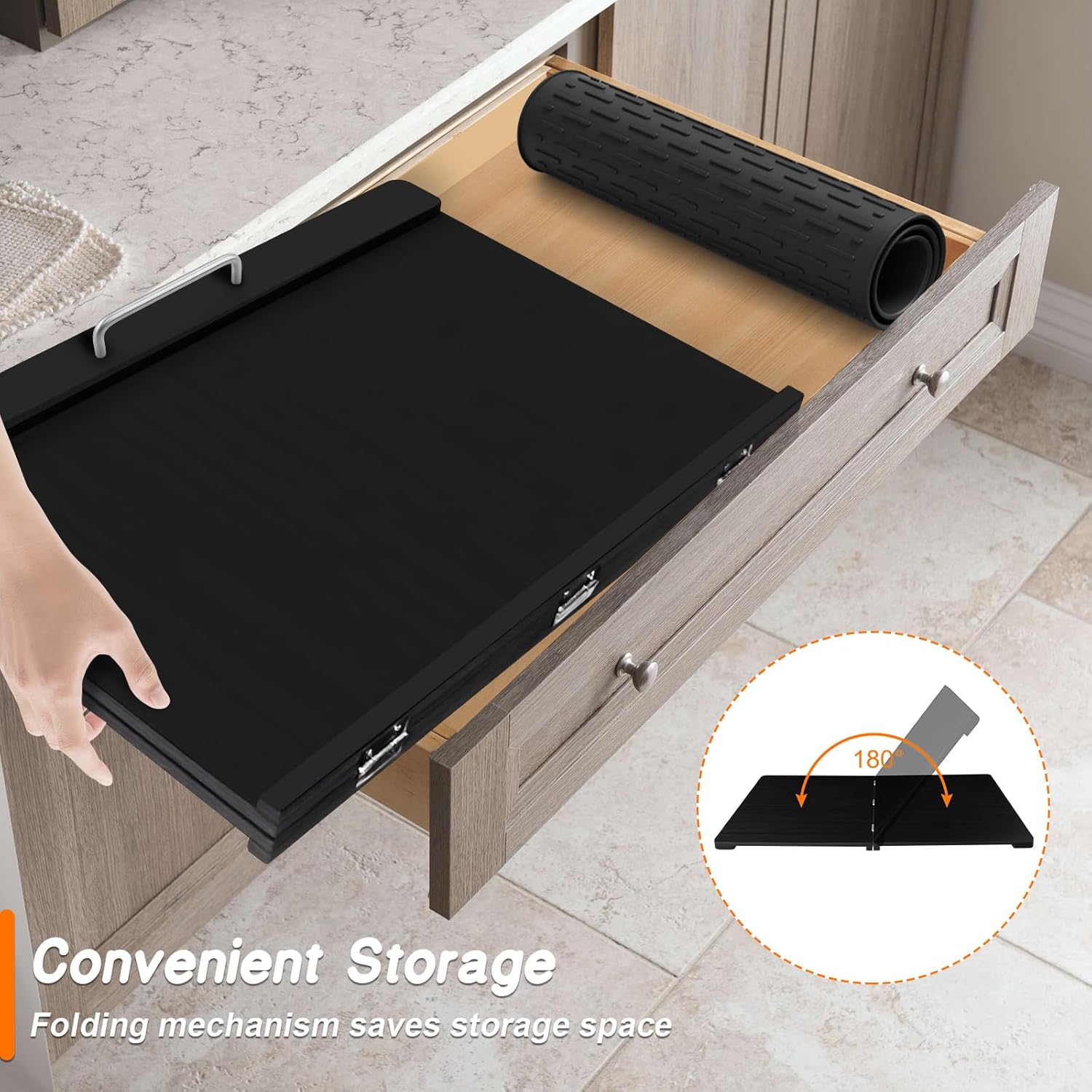 Stove Top Covers with Silicone Mat for Electric Stove,Stove Top Covers for Gas Burners,Folding Noodle Board Stove Cover,RV Stove Top Cover,Over Sink Cutting Board(30×22inch)-(Mat 28×20inch) Set-Black - Image 2