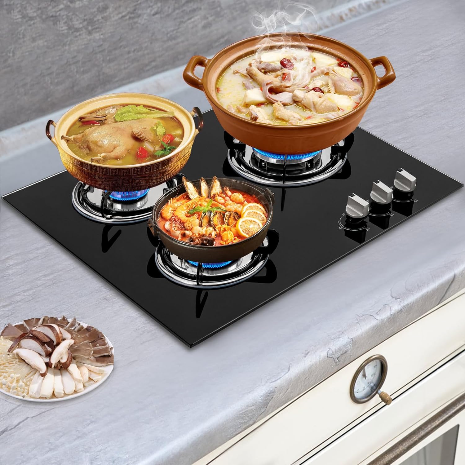 Built-in Gas Cooktop,3 Burners Gas Stovetop,NG Cooktops with Glass panel,countertop with Auto Shutoff, Hob for kitchen - Image 3