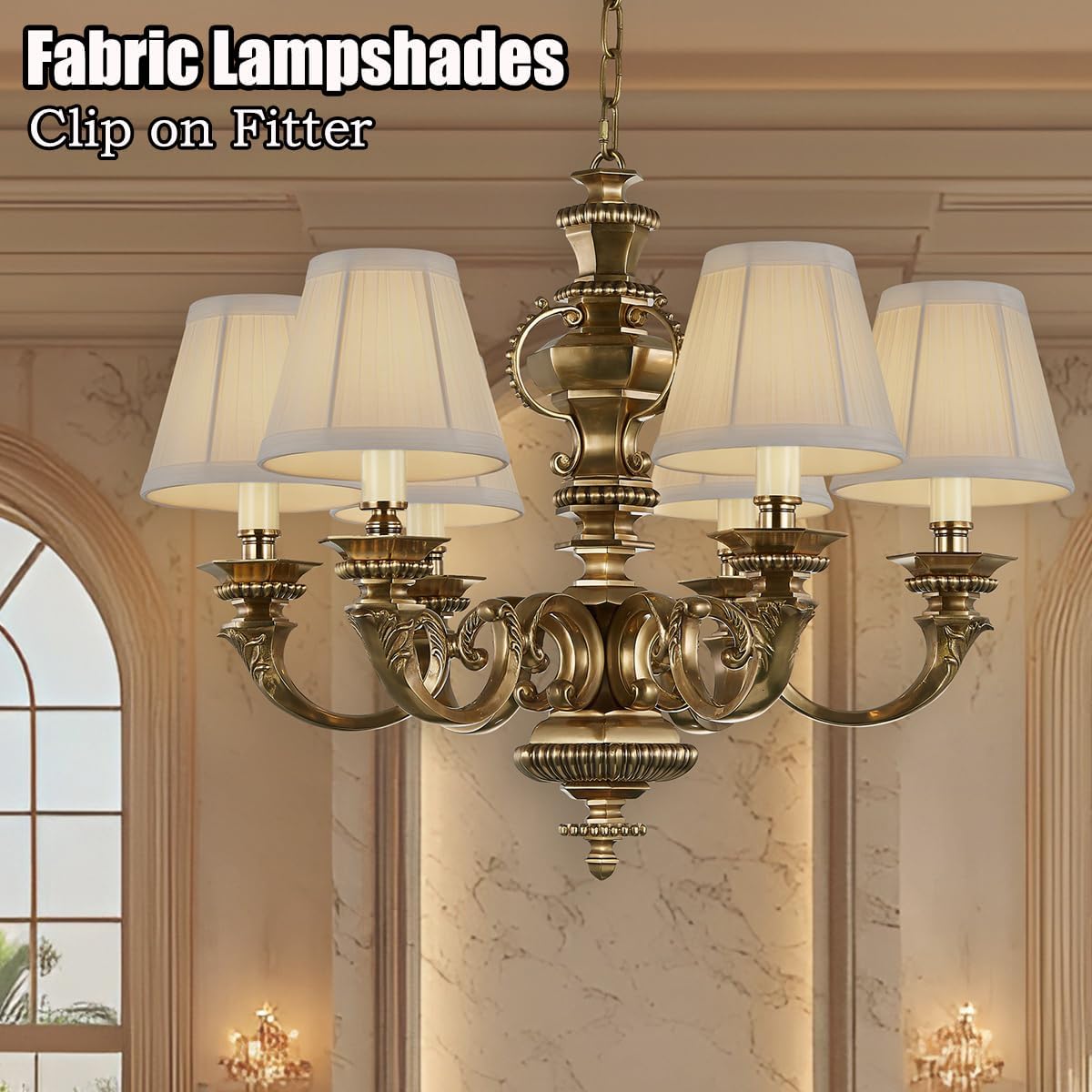 Chandelier Shades Set Of 2,Mini Lamp Shade 3" Top x 5.5" Bottom x 4.7" Slant,Small Lamp Shades Clip On Bulb,Pleated Chandelier Lamp Shades,Fabric Lampshades That Attach To The Bulb(White) - Image 6