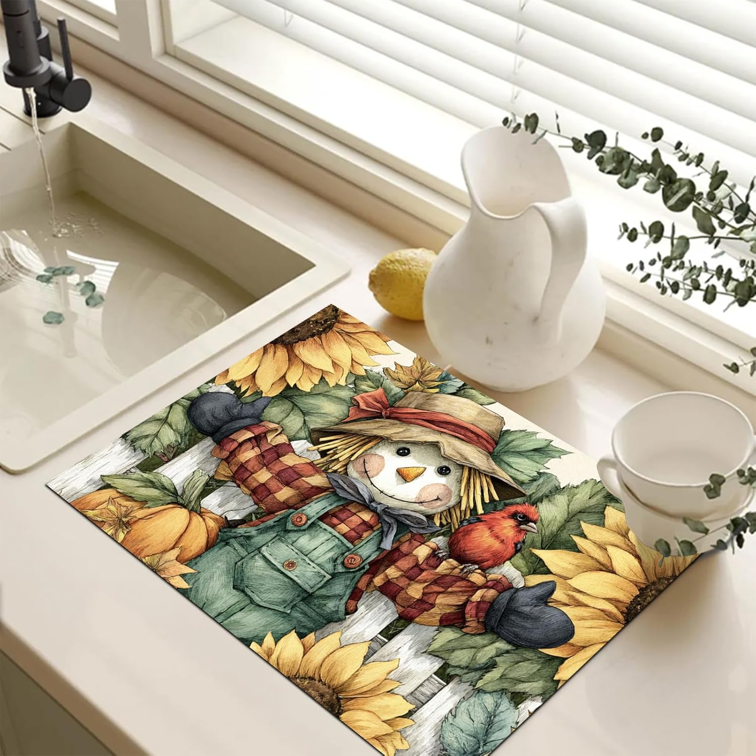 Stove Top Covers for Electric Stove 28x20 Inches Fall Scarecrow Sunflower Pumpkin Design Heat Resistant Cooktop Protector Countertop Cover Dish Drying Mat for Kitchen Autumn Harvest Decor - Image 3