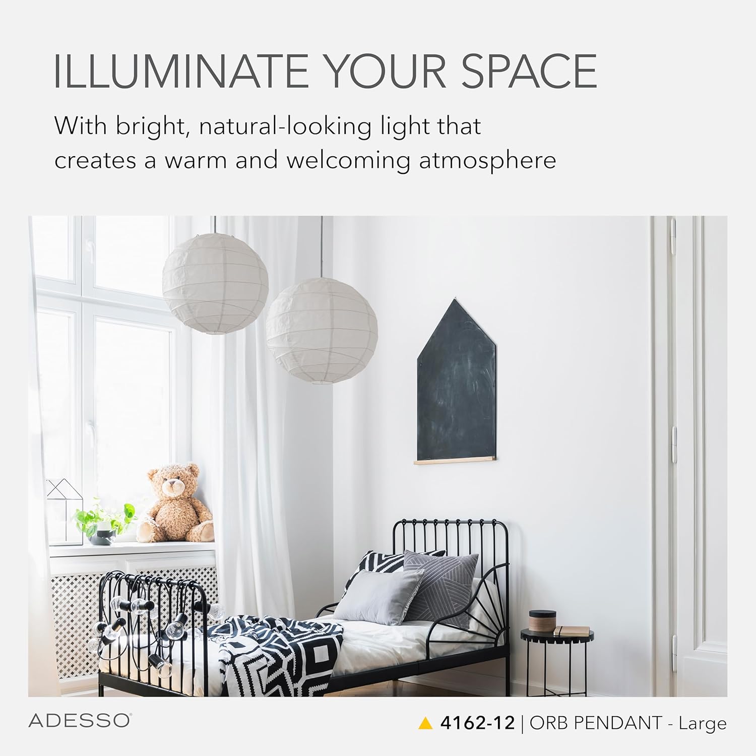 Adesso Orb Large Pendant with Collapsible Rice Paper Shade – 15ft Cord, 24” Diameter – Stylish Ceiling Lighting - Image 2