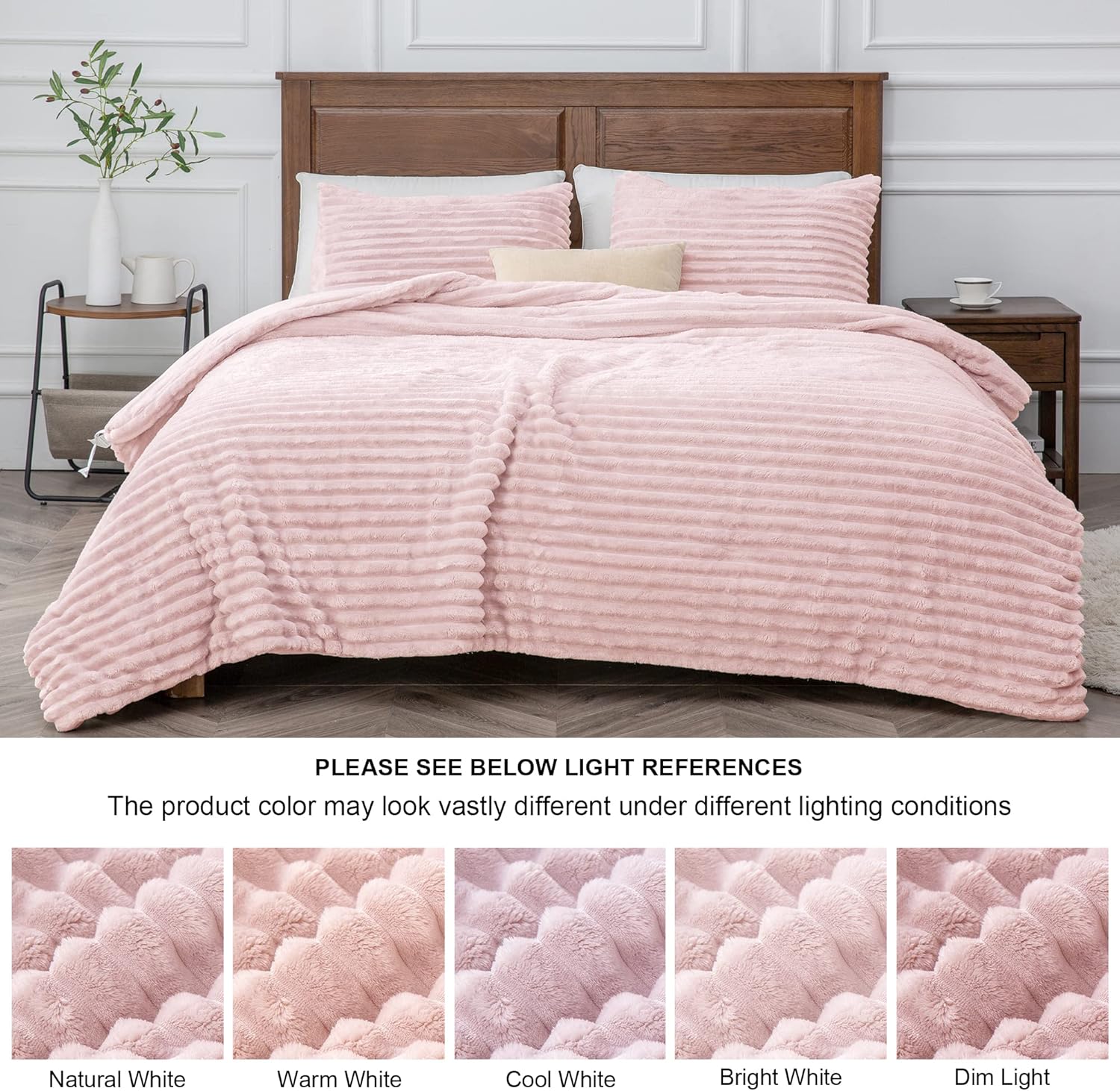 BEDELITE Fleece Queen Comforter Set -Super Soft & Warm Fluffy Pink Bedding, Luxury Fuzzy Heavy Bed Set for Winter with 2 Pillow Cases - Image 8