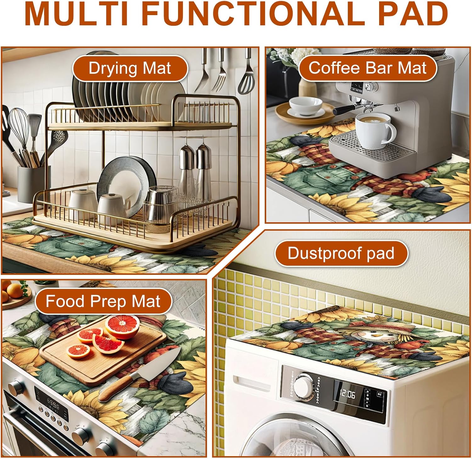 Stove Top Covers for Electric Stove 28x20 Inches Fall Scarecrow Sunflower Pumpkin Design Heat Resistant Cooktop Protector Countertop Cover Dish Drying Mat for Kitchen Autumn Harvest Decor - Image 4