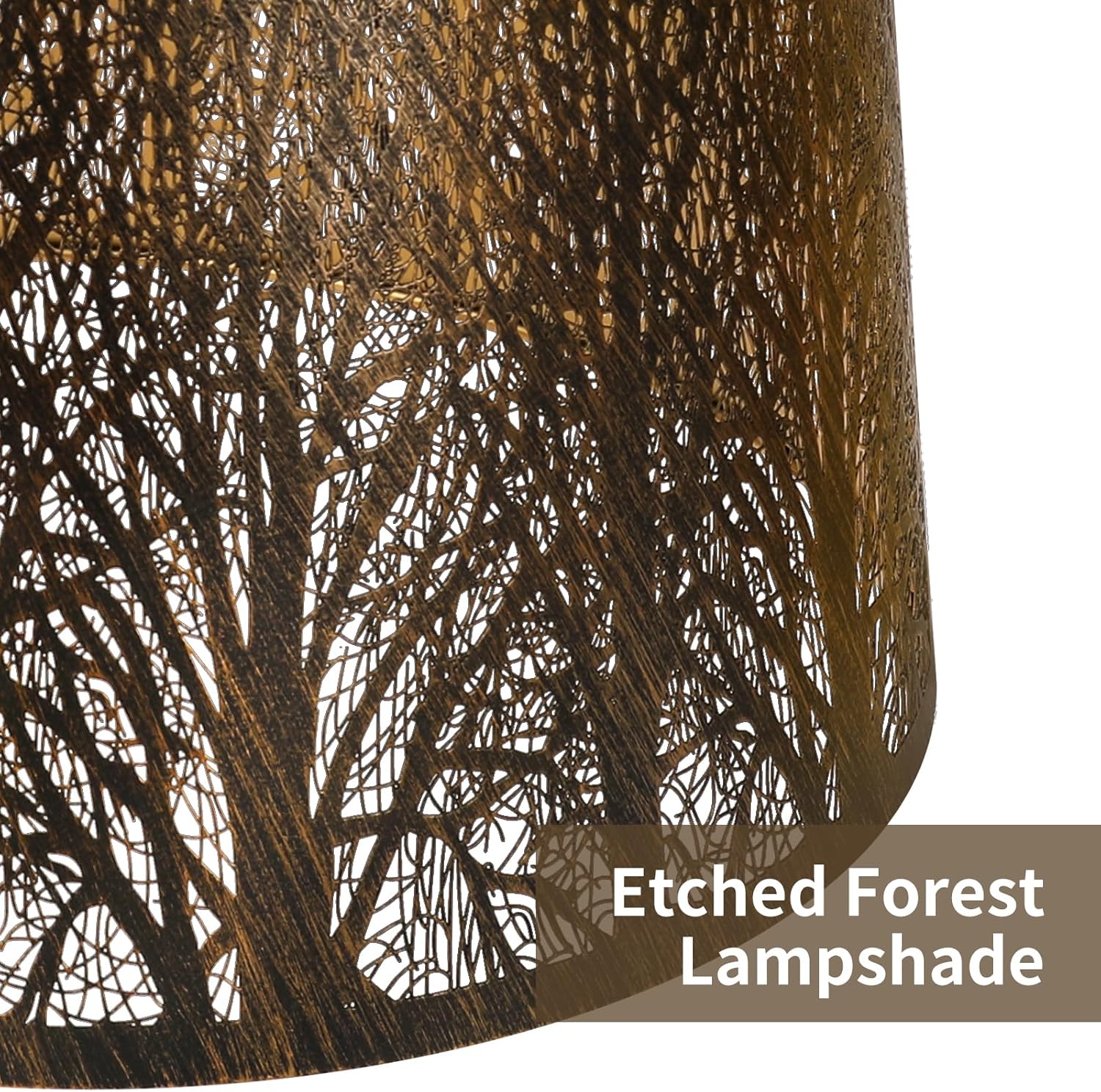 Etched Forest Metal Lampshade, ALUCSET Drum Metal Lamp Shade for Table Lamp,10" Top x 12" Bottom x 8" High Replacement Vintage Lamp Shade, Pattern of Trees Spider Lamp Cover (Antique Bronze Gold) - Image 3