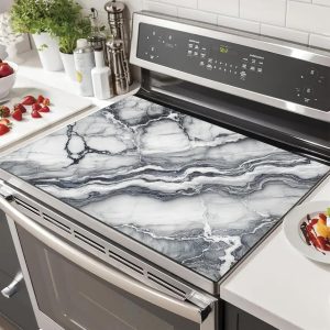 Marble Stove Top Cover for Electric 28x20 Inch Diatomite Kitchen Stovetop Cover Protector for Glass Electric Cooktop Countertop Heat Scratch Resistant Pad Modern Decor
