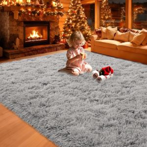 8x10 Area Rugs Living Room,Gray Large Plush Fluffy Bedroom Carpet,Non-Slip Upgraded Indoor Thick Soft Rug,Modern Plush Carpet Suitable for Kids Home Decor Aesthetics Dorm.