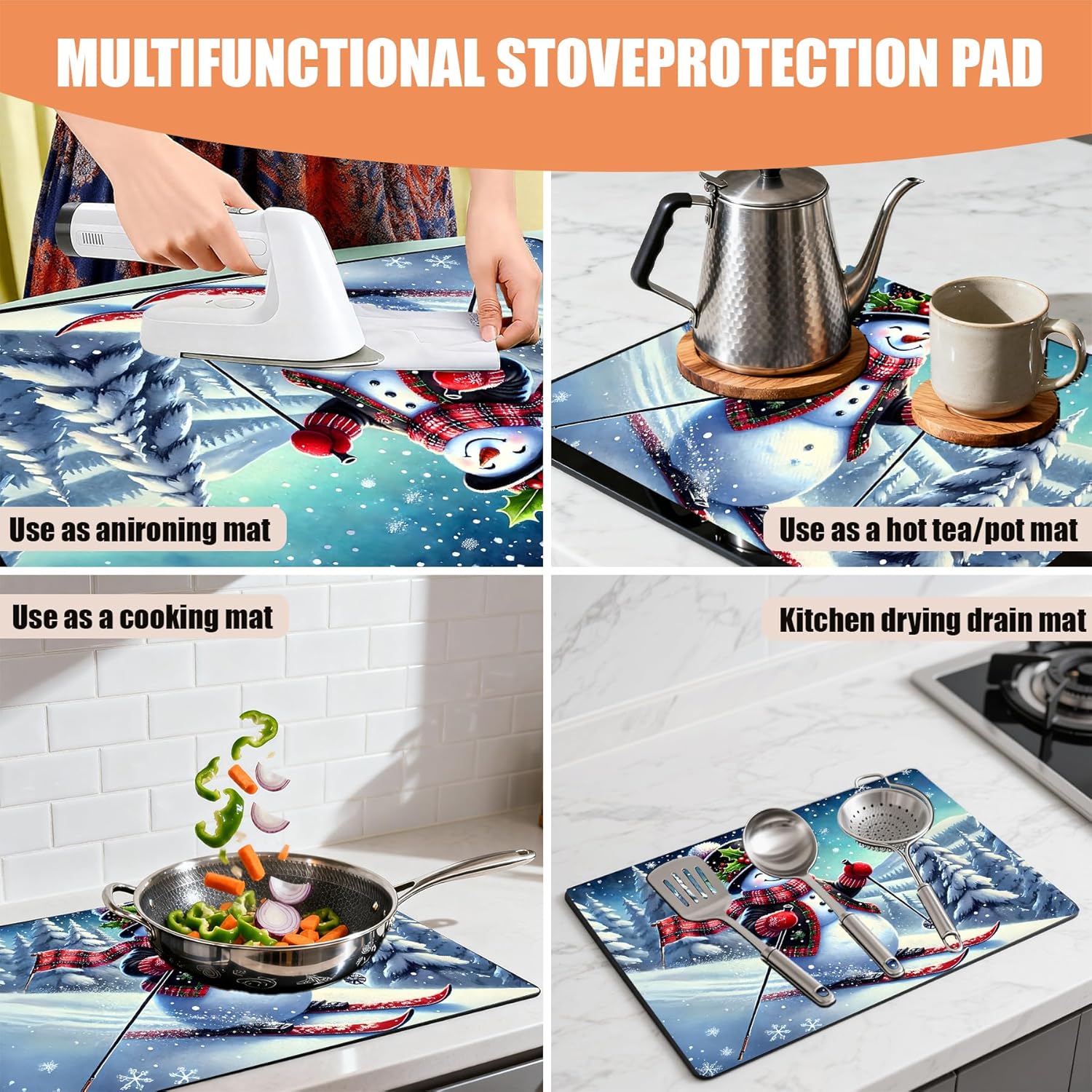 Christmas Stove Top Cover Mat (28"x20") | Anti-Slip Heat-Resistant Foldable Glass Protector & Multi-Scenario Dish Drying Mat - Image 3
