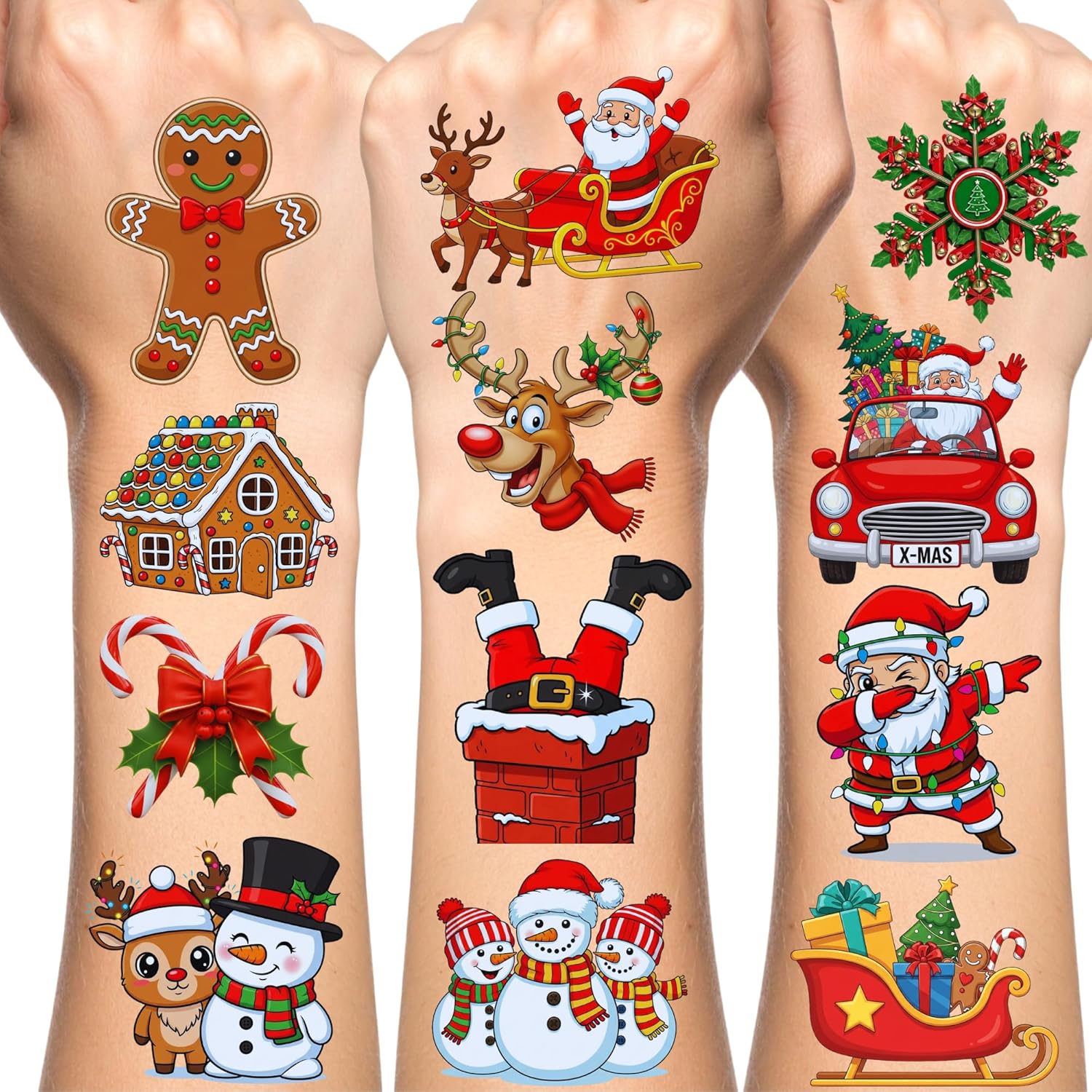 Christmas Temporary Tattoos | Christmas Decorations Party Favors Accessories Goodie Bags Stocking Stuffers Stickers Xmas Santa Claus Reindeer Snowman Gift Idea For Kids Boy Girl Teen Adult-60Pcs