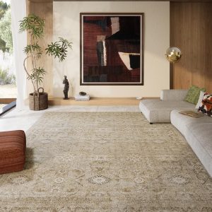 Washable Area Rug: 8'x10' Large Stain Resistant Distressed Vintage Boho Non Slip Low Pile Faux Wool Soft Rug for Bedroom, Kitchen, Dining Room, Nursery, Playroom