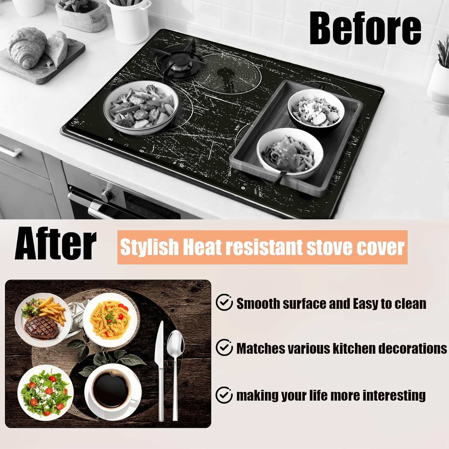Anti-Slip Electric Stove Top Cover, 28"x20" Foldable Heat-Resistant Glass Stove Top Cover Protector, Multi-Scenario Use Dish Drying Mat, Tai Chi - Image 2