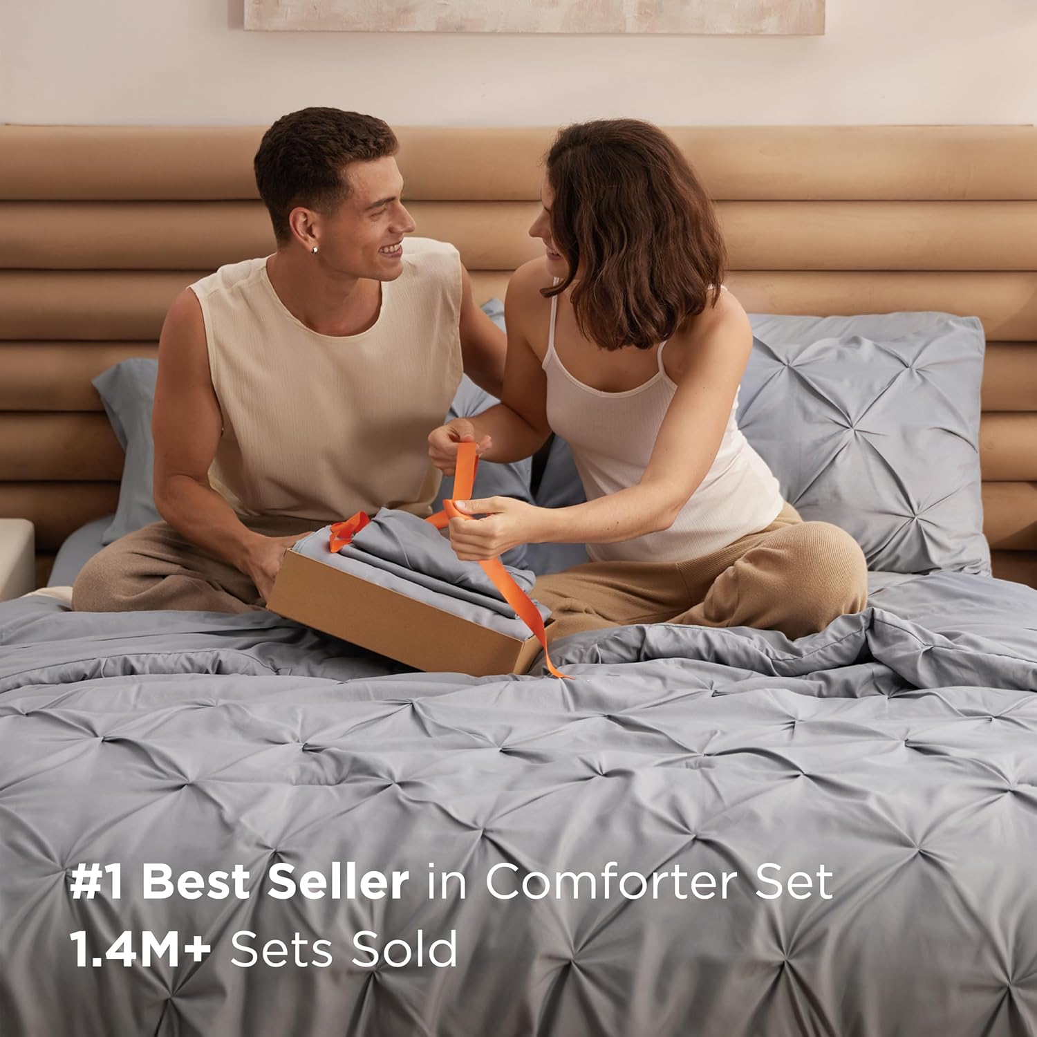 Bedsure Queen Comforter Set Grey - Bed in a Bag Queen Size Bedding 7 Pieces, GentleSoft™ Pintuck Bed Set Gift for Family, Pinch Pleat All Season Comforter with Sheets, Pillowcases & Shams - Image 3