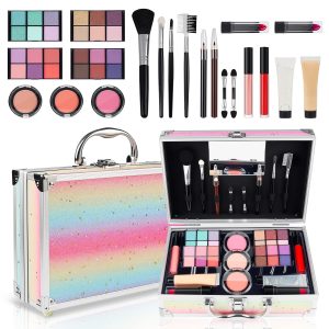 Makeup Kit for Teen Girls, Complete Cosmetic Set with Eyeshadow Palette, Lipstick, Blush, Lip Gloss, Brushes, Gifts for Christmas Thanksgiving