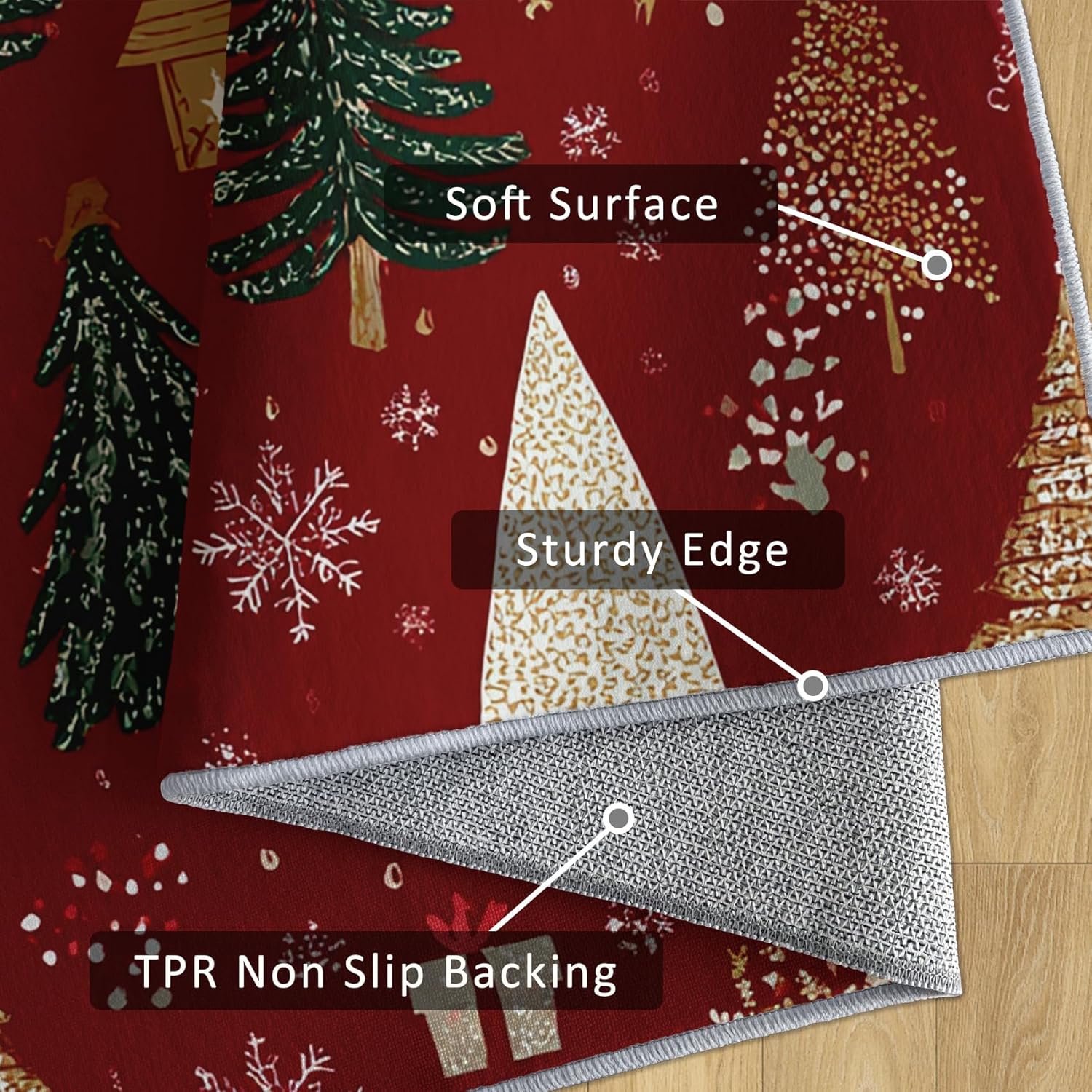 Washable 5x5 Christmas Rug Living Room, Reindeer Xmas Tree Holiday Theme Design Area Rugs for Bedroom, Christmas Home Decor Carpet, Low Pile, Non Slip, Kids & Pet Friendly (I0548) - Image 6