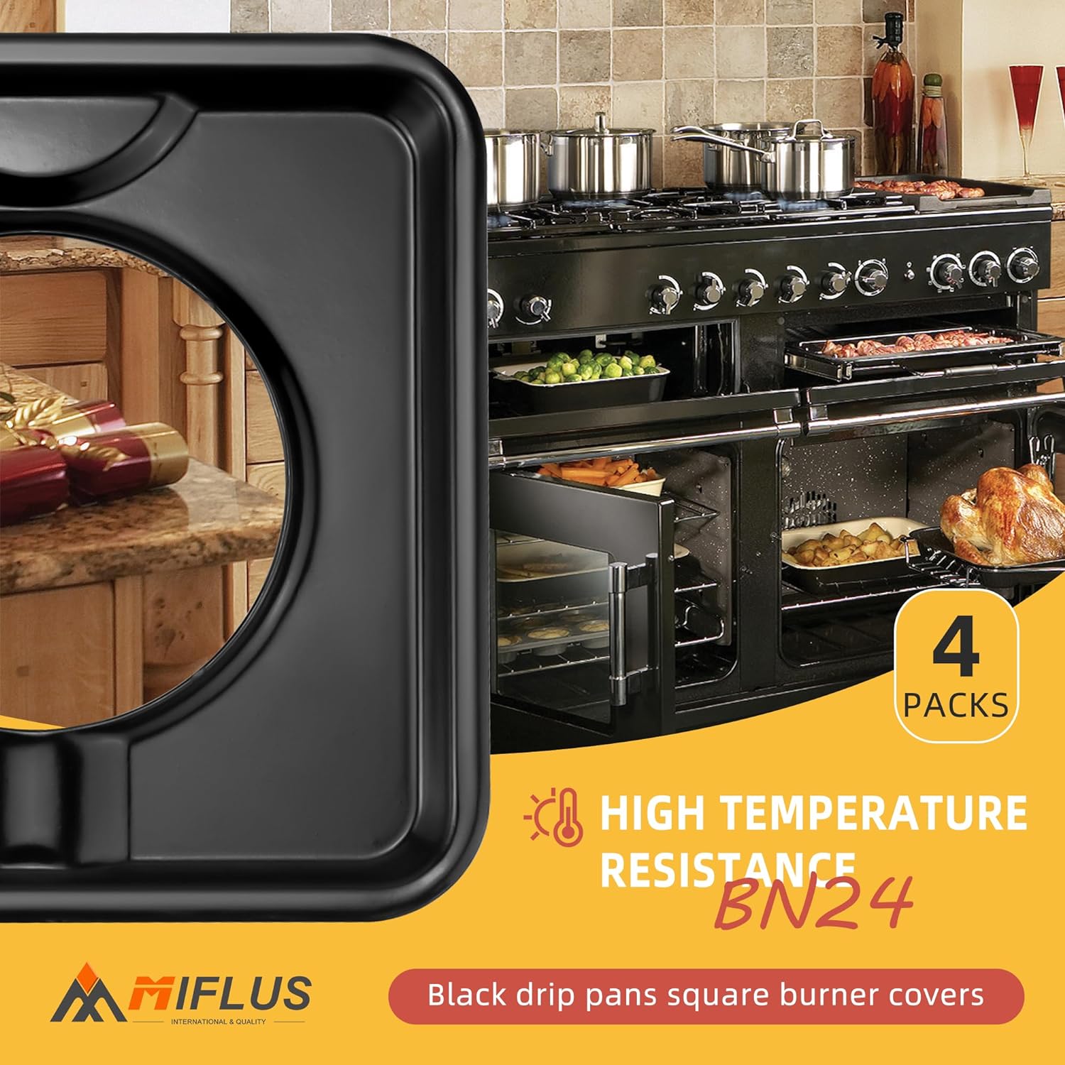 Reusable Black Drip Pans,Square Burner Covers BN24,SGP-400,Gas Burner Liner Covers,Gas Range Drip Pan Made of Porcelain-4packs by MIFLUS - Image 6