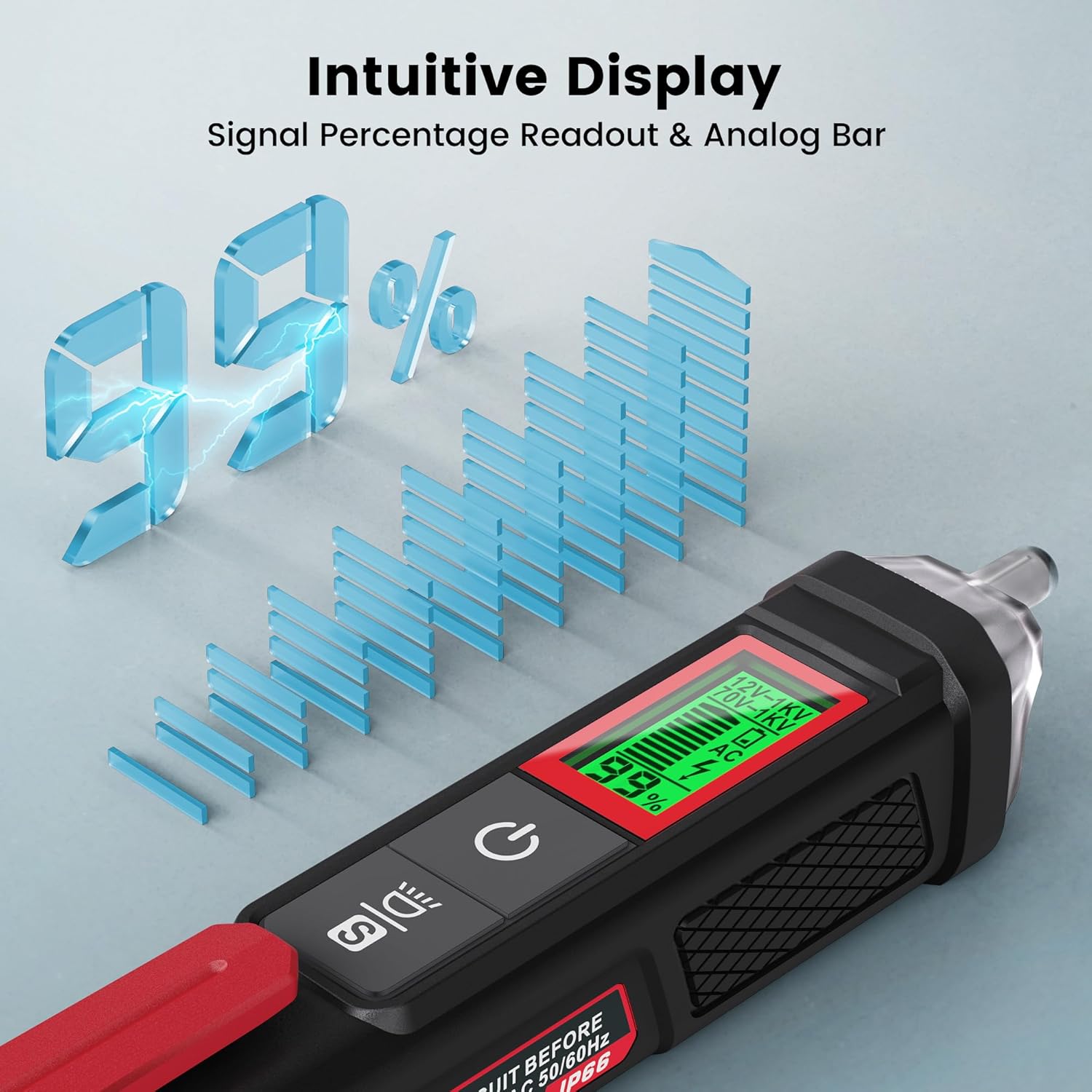 KAIWEETS Voltage Tester/Non-Contact Voltage Tester with Signal Percentage, Dual Range AC 12V/70V-1000V, Live/Null Wire Tester, Electrical Tester with LCD Display, Buzzer Alarm, Wire Breakpoint Finder - Image 3