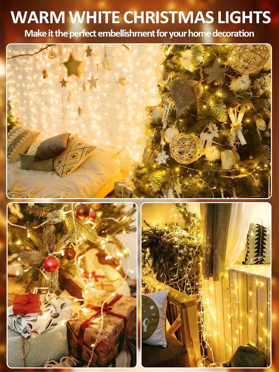 Smart Christmas Lights With Voice Control Indoor Outdoor, Clear Wire 66Ft 200 LED String Lights, Dimmable 12Modes Twinkle Fairy String Light Waterproof for Xmas Tree Wedding Party Bedroom (Warm White) - Image 7