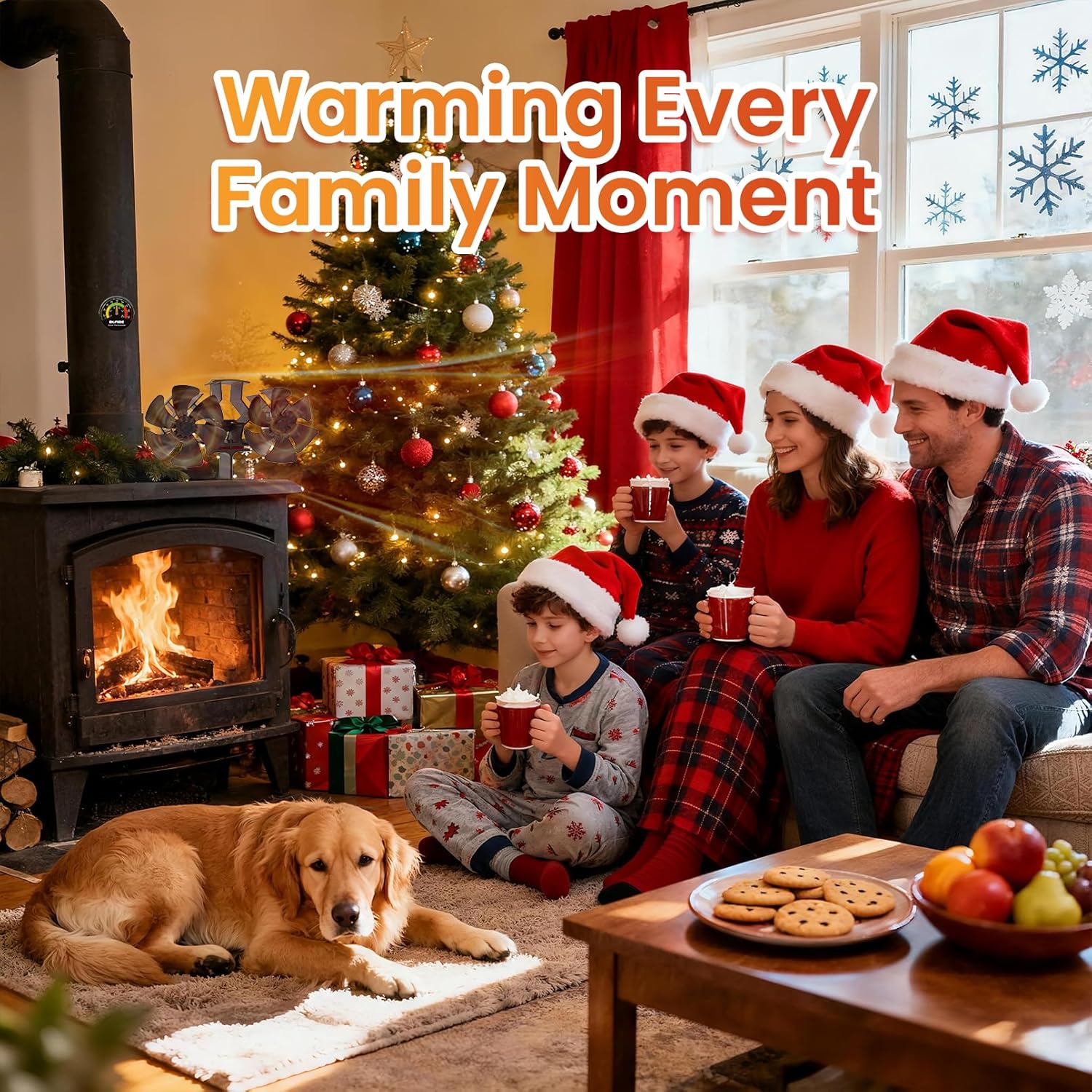 Wood Stove Fan Heat Powered Dual Motor | Non Electric Heat Activated Fan for Wood Burning Stove | Thermoelectric Fireplace Fan w/Stove Thermometer Stove Accessories - Image 2