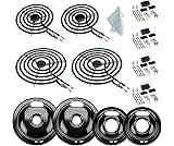W10290350 W10290353 Porcelain Burner Drip Pans & MP22YA Electric Range Burner Element Unit Set & 330031 Range Burner Receptacle Kit by Cenipar-Compatible with Whirlpool Frigidaire Range Oven/Stove