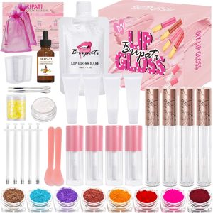 BRIPATI DIY Lip Gloss Making Kit, DIY Lip Glosses Set to Make Your Own Lip Stick, Fun Craft Makeup Lipglosses, All-Inclusive Moisturizing Handmade Lip Glaze Supplies Set for Beginner Women Girls