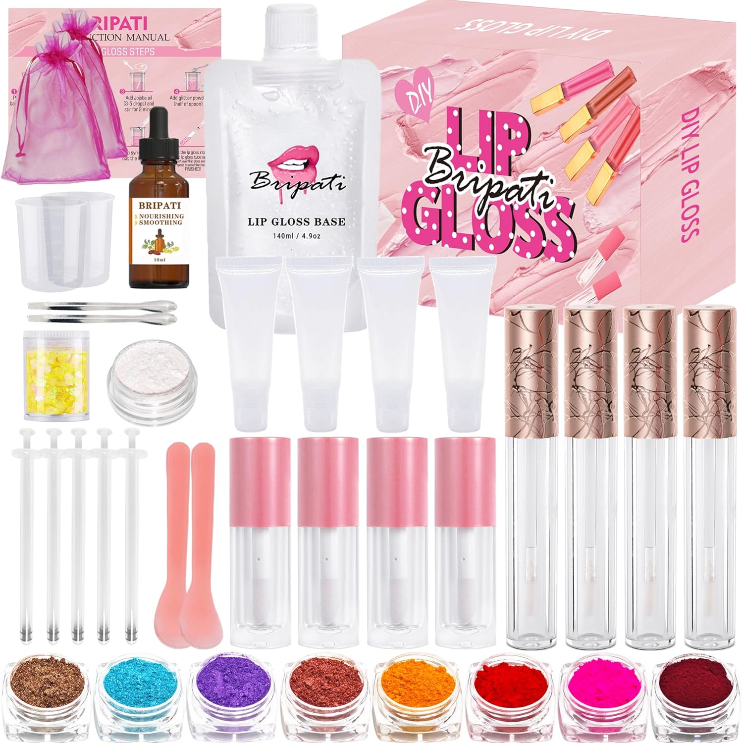 BRIPATI DIY Lip Gloss Making Kit, DIY Lip Glosses Set to Make Your Own Lip Stick, Fun Craft Makeup Lipglosses, All-Inclusive Moisturizing Handmade Lip Glaze Supplies Set for Beginner Women Girls