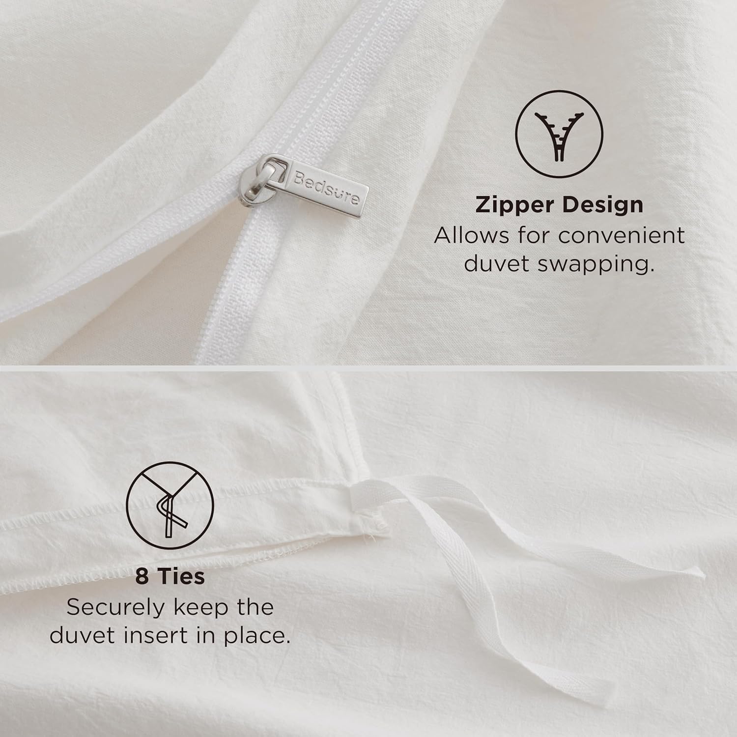 Bedsure 100% Washed Cotton Duvet Cover Queen Size - Natural White Minimalist Cotton Duvet Cover Linen Like for All Seasons - GentleSoft™ Plain Simple Bedding (Natural White, Queen, 90"x90") - Image 7