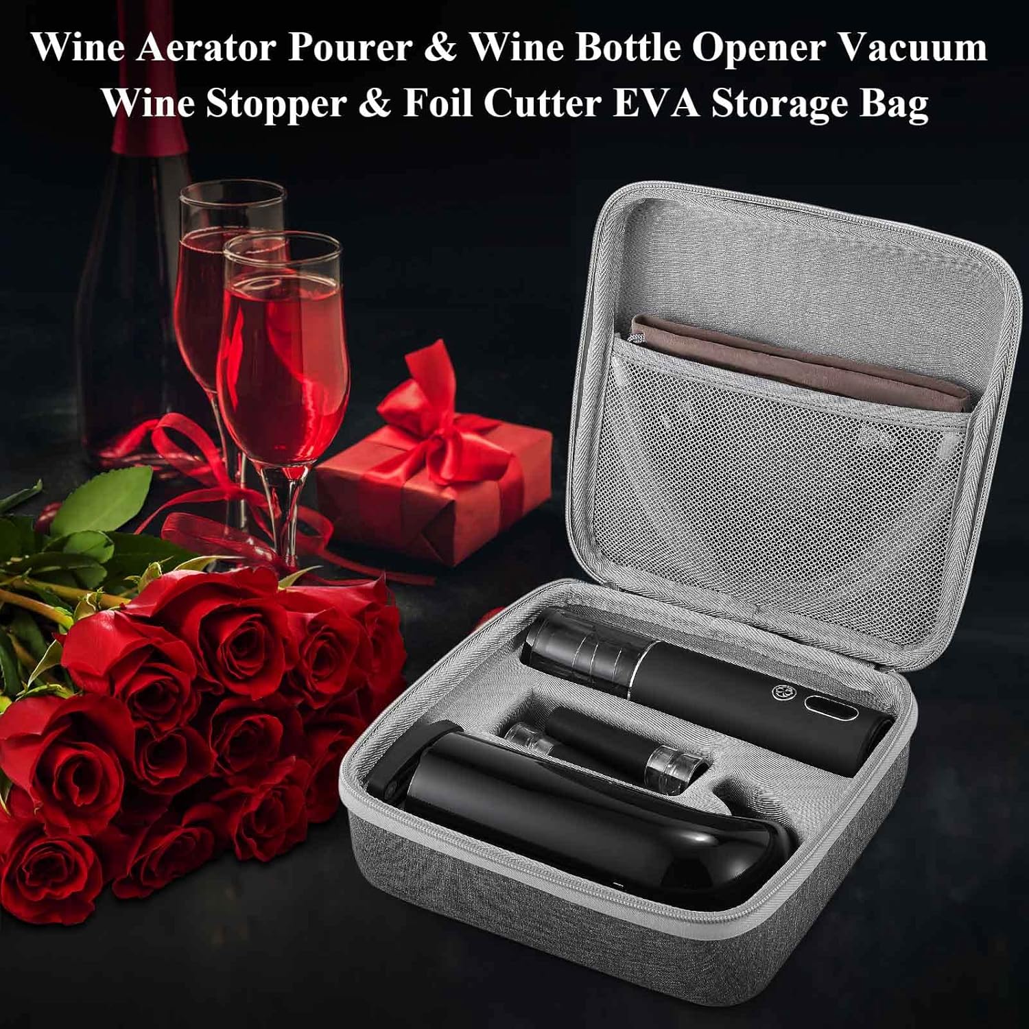 Wine Opener Christmas Day Gift Set with Electric Wine Bottle Opener, Wine Decanter&Wine Aerator and Pourer, wine stopper, Foil Cutter and EVA Storage Bag, Rechargeable and Automatic(Black) - Image 7