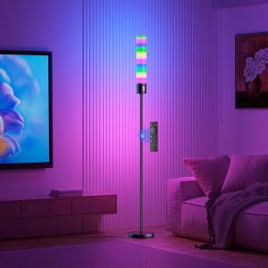 18W Dimmable Led Floor Lamp with Remote Control, 1600LM Ultra Bright Standing Tall Lamp, Modern Corner Lamps with RGB for Living Room, Bedroom, Gaming