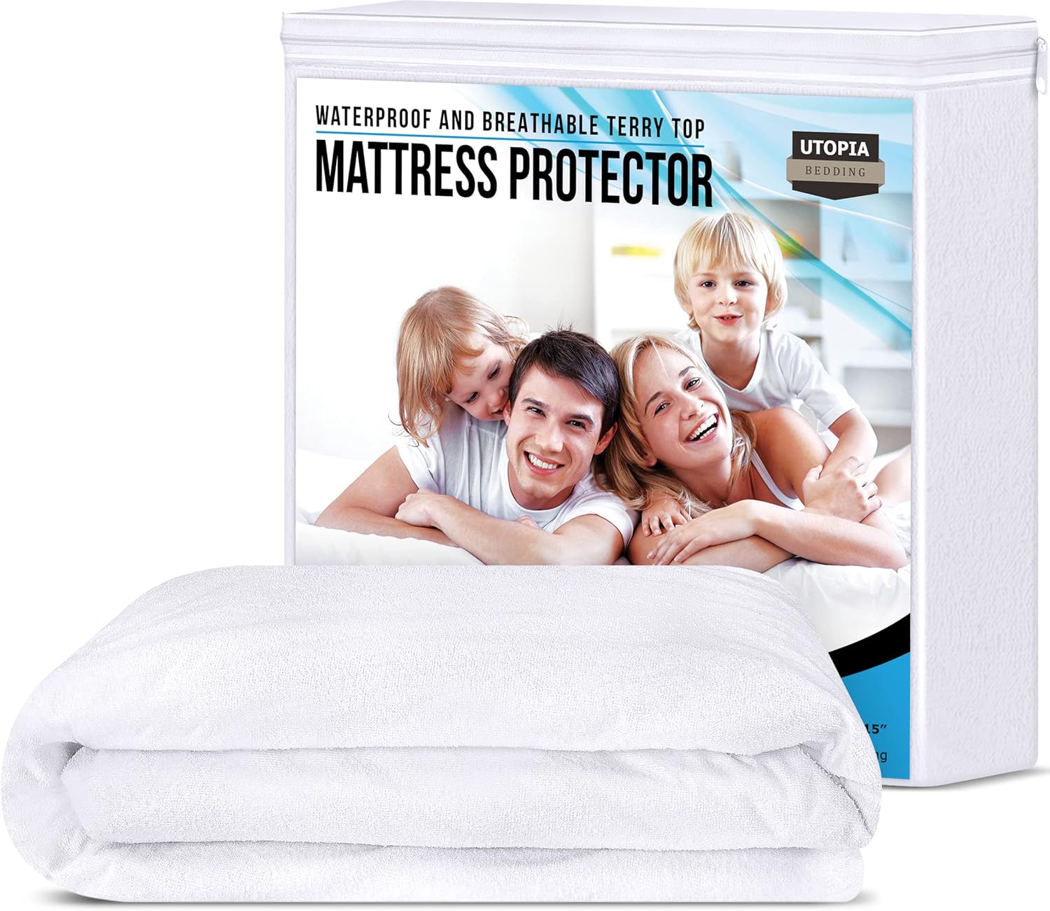 Utopia Bedding Waterproof Mattress Protector Queen Size, Premium 200 GSM Terry Mattress Cover, Soft & Breathable Bed Cover, Fitted Sheet Style with Stretchable Deep Pockets 17" (White) - Image 4