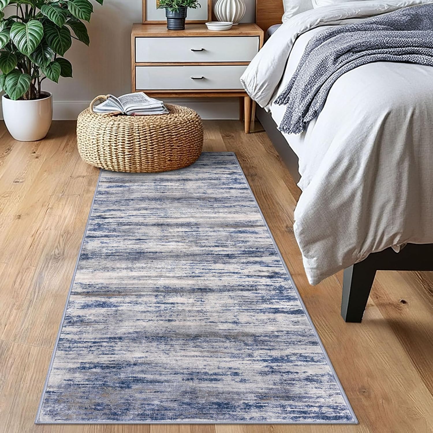 KOZYFLY Modern Abstract Washable Rug Runner 2x6 Runners for Hallways Non-Slip Soft Kitchen Runner Rugs, Print Grey-Blue Striped Carpet Runner for Entryway Bathroom Laundry Room Foyer - Image 8
