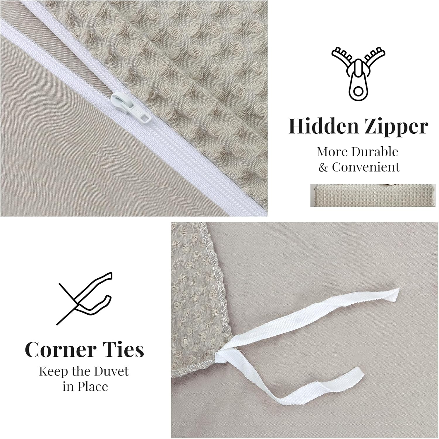 WARMDERN Waffle Weave Duvet Cover Queen Size, Khaki Textured Duvet Cover Set, Soft and Breathable Comforter Cover, 3 Pieces Microfiber Bedding Set for All Season(Khaki,Queen) - Image 4
