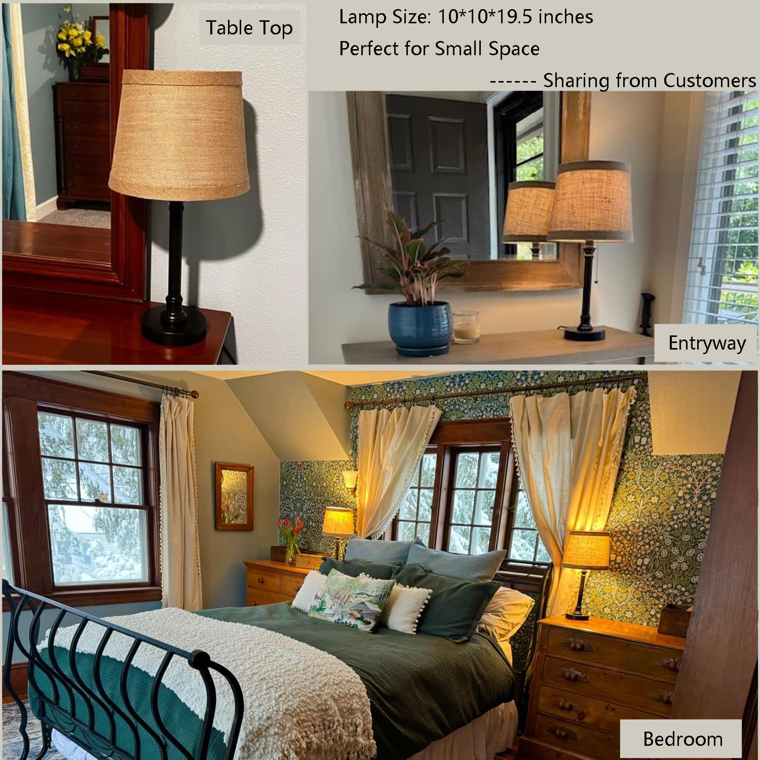 Oneach 19.5" Small Table Lamp for Bedroom - Bedside Lamps for Nightstand, Black Table Lamp for Living Room with Fabric Shade, Desk Reading Lamp for Kids Room Living Room Office Dorm - Image 2