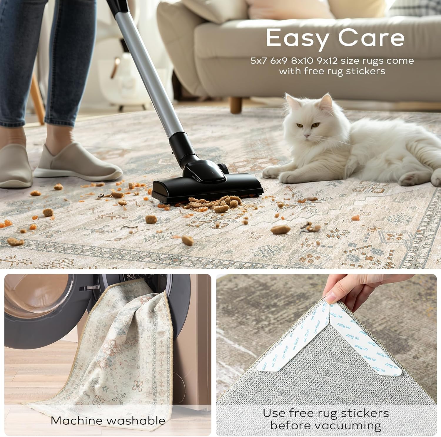 Ashler Boho Rug, 5x7 Area Rugs, Vintage Rugs, Large Area Rugs for Living Room, Bedroom, Kitchen, Dinner, Beige/Natural/Light Coffee Home Decor, Non-Slip & Machine Washable Rugs, Rectangular - Image 6