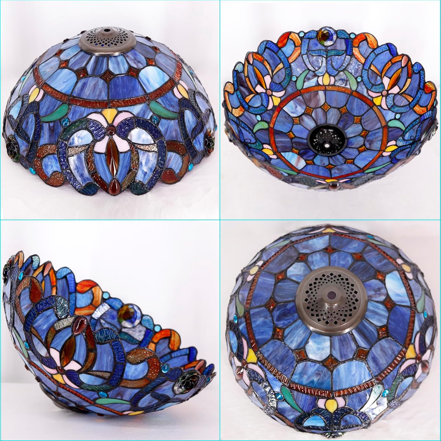 Large Tiffany Lamp Shade Replacement Only 16Inch Stained Glass Lampshade Fit For Table Lamps FLoor Lamp Ceiling Fixture Pendant Hanging Light Home Office Decoration (Blue purple) - Image 3