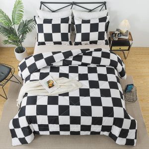 Caressma Black White Plaid Comforter Set, Buffalo Checkered Comforter Bedding Set Twin Size for All Seasons, Farmhouse Soft Microfiber Comforter with Pillowcase