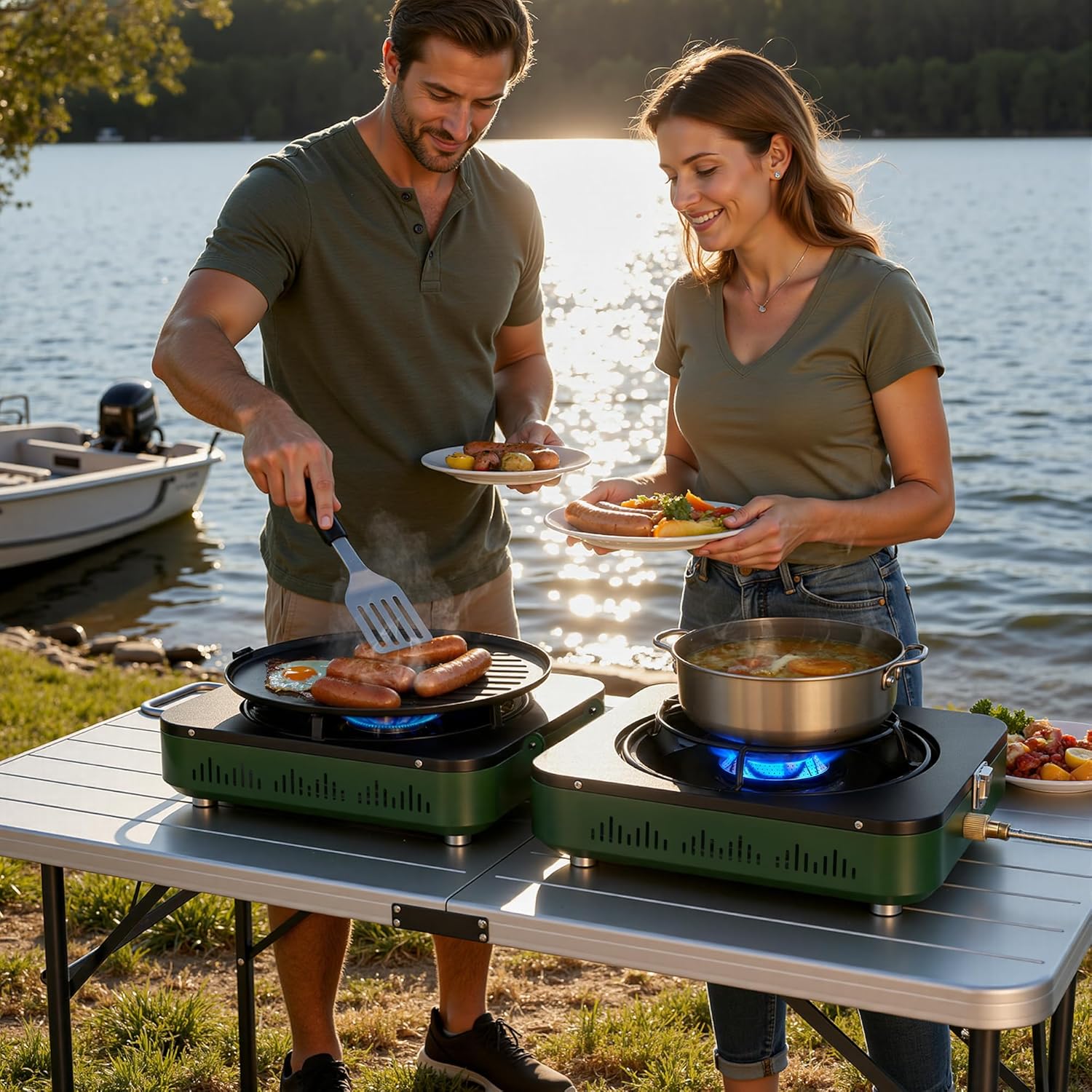 BIG HORN OUTDOORS 2 Burner Propane Camping Stove, Portable Camp Stove, Folding Gas Stove, Includes Frying Pan & Carry Bag for Camping, Emergency Use and Outdoor Cooking - Image 7