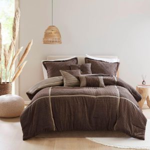 CHARMMA 7 Piece Micro Corduroy Comforter Set Brown Cal King, 104.00x92.00x1.50in