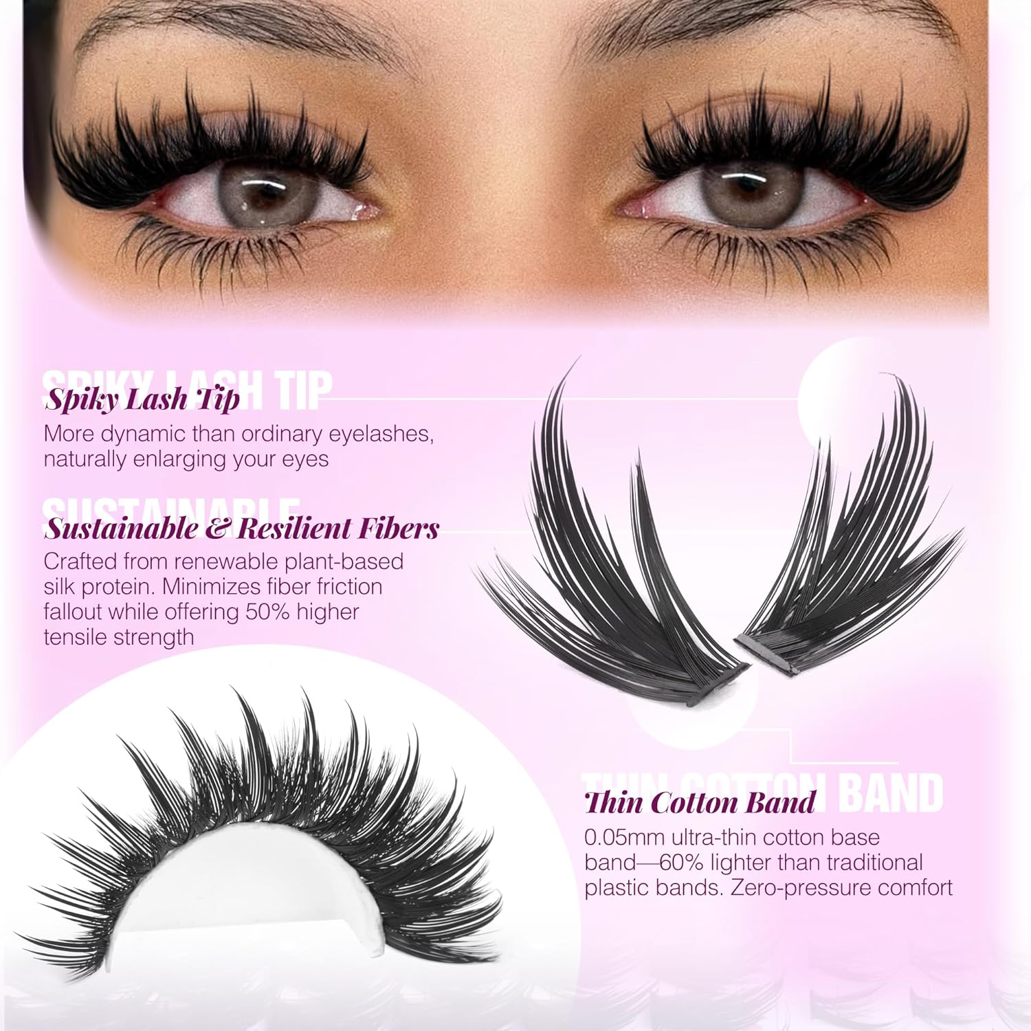 Spiky Lash Clusters Manga Eyelash Clusters D Curve Cluster Eyelash Extensions Wispy Cluster Lashes with Bottom Lashes 12-20mm Fairy Individual Lashes by Lanflower - Image 3