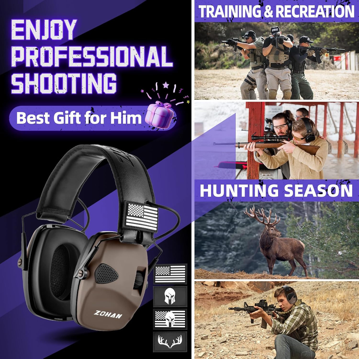 ZOHAN Electronic Shooting Earmuffs, Hearing Protection Shooters, NRR 23dB Noise Reduction Gun Range Ear Protection Headphones - Image 6